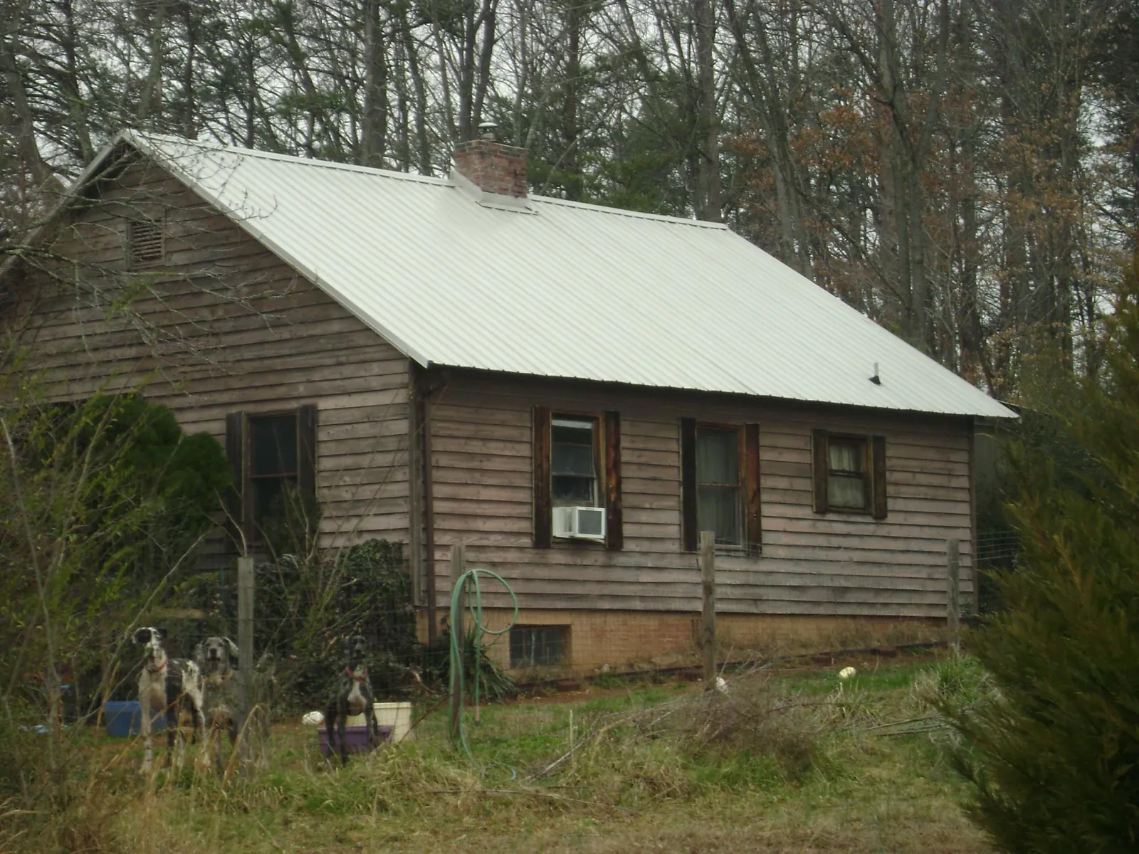 White metal roof on an old wood sided farmhouse, from a Metal Roof Installation job in Pleasant Ridge